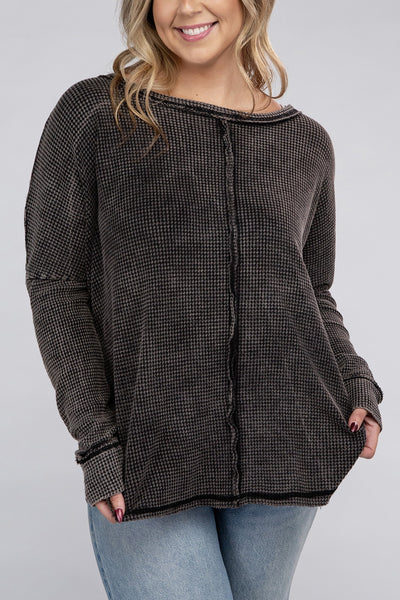 Washed Waffle Oversized Seam Long Sleeve