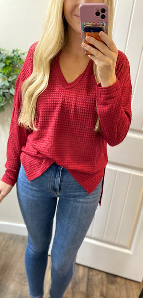 Red Notch Waffle Long Sleeve