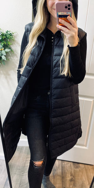 Black Puff Long Vest