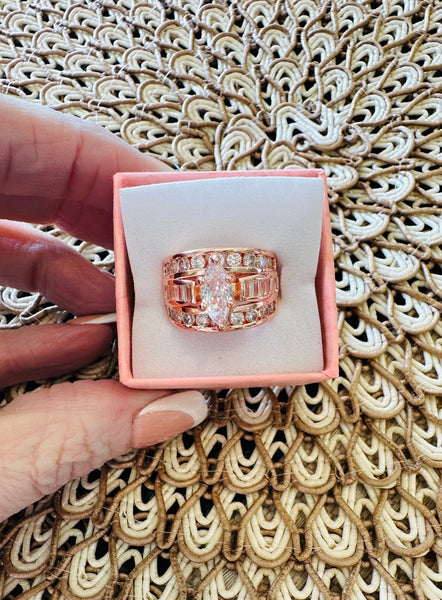 Victoria Marquise Cut Stacked Ring-Champagne Gold