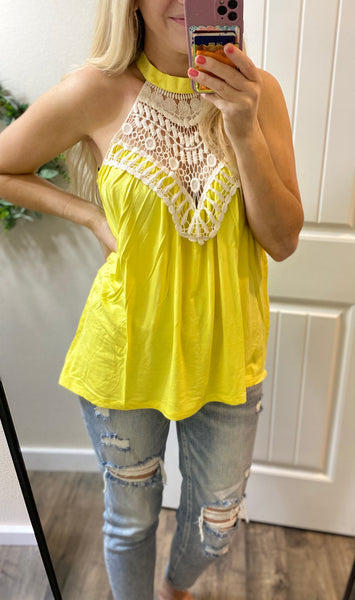 Yellow Crochet Neck Tank