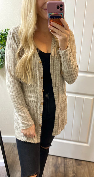 Brushed Ribbed Button Cardigan