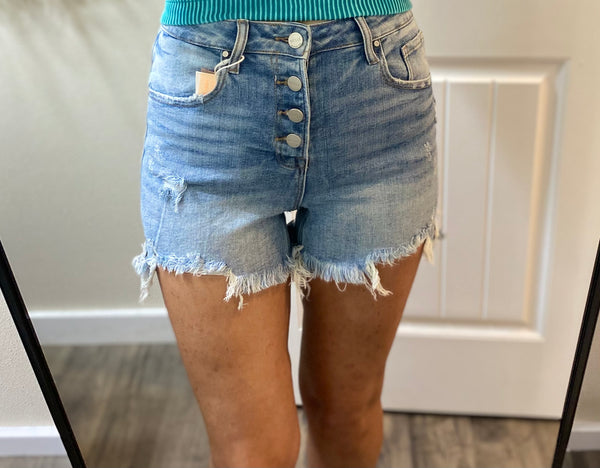 Risen Buttonfly Distressed Shorts