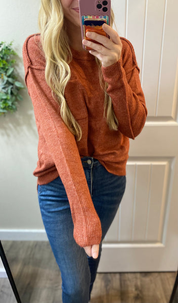 Heather Rust Melange Hi-Low Round Neck Sweater