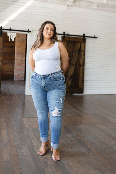 Judy Blue Midwash Mid Rise Distressed Boyfriend Jeans
