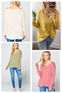 Knit Cut Out Shoulder V-neck Sweater