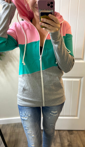 Purple/Blue/Peach Colorblock Full Zip Hoodie
