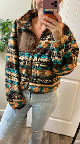 Sale! Aztec Print Sherpa Zip Up Jacket