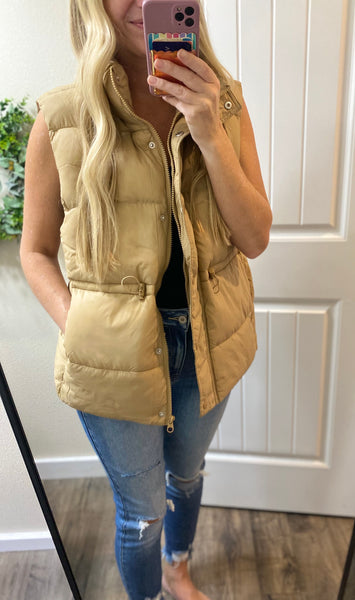 Beige Zip Up Puffer Vest