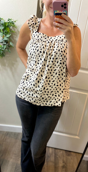Ivory Dot Bow Back Sleeveless Blouse