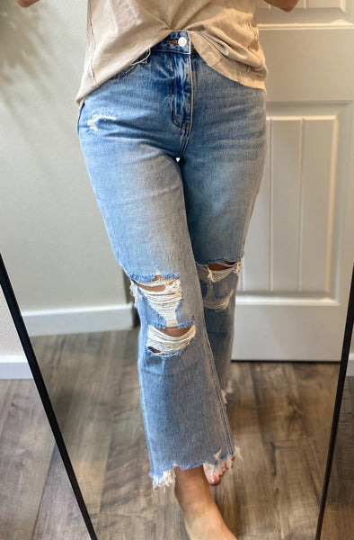 Loveret Distressed Raw Hem Straight Denim
