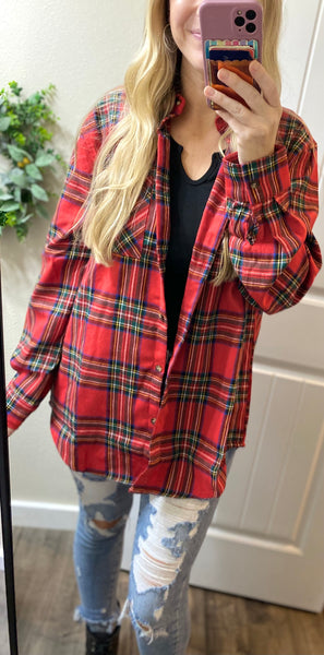 Red Christmas Plaid Button Up