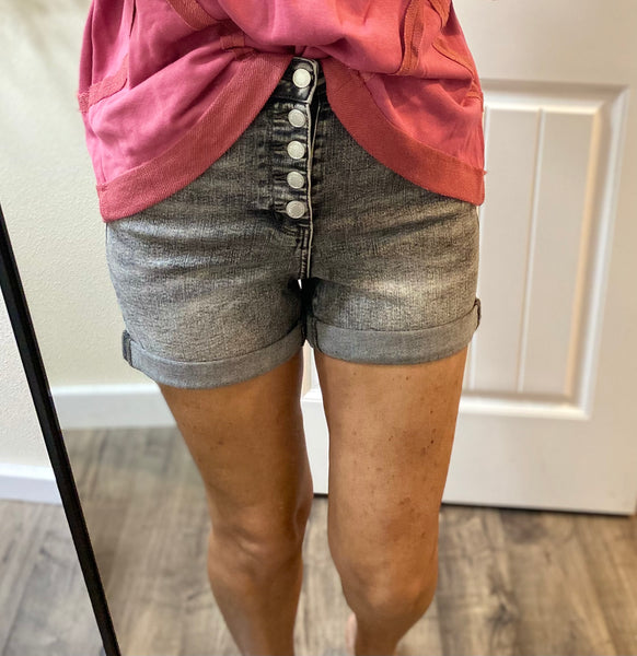Judy Blue Button Fly Cuffed Shorts in Grey
