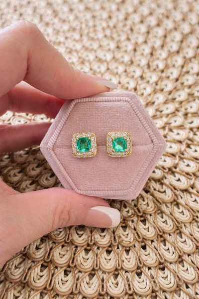 Olivia Emerald Halo Earrings in Light Green