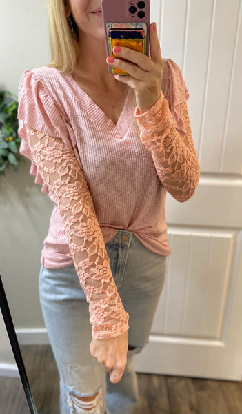 Pink Ruffle Lace Long Sleeve