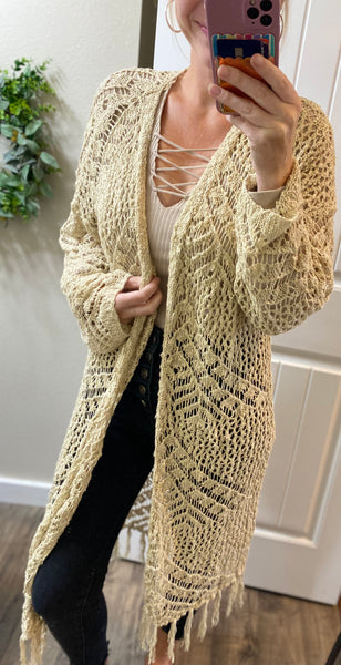 Tassel Knit Long Cardigan