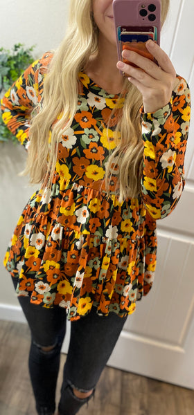 Fall Floral Babydoll Top