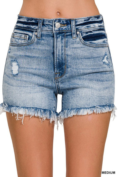 Dark or Midwash Fray Denim Shorts