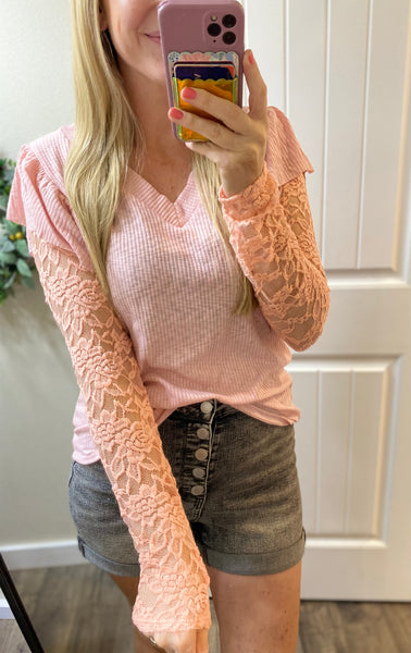 Pink Ruffle Lace Long Sleeve