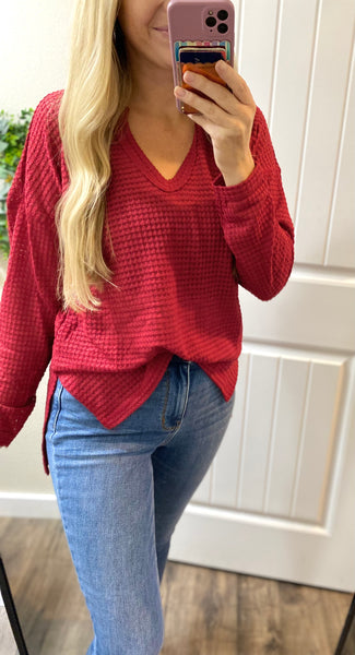 Red Notch Waffle Long Sleeve