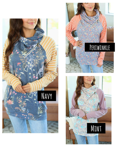 Fall Floral Cowl Zip Pullovers