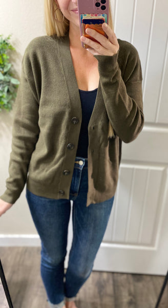 Dark Olive Viscose Sweater Cardigan