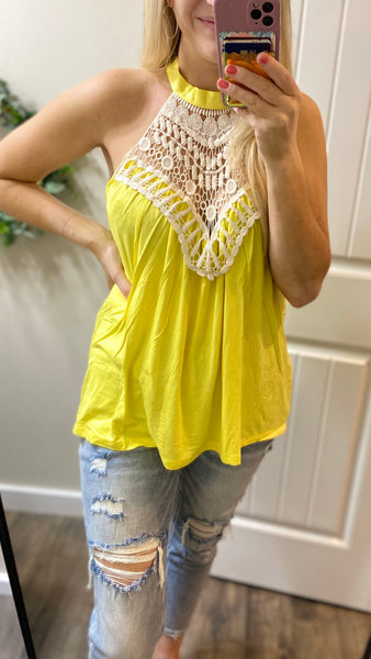 Yellow Crochet Neck Tank