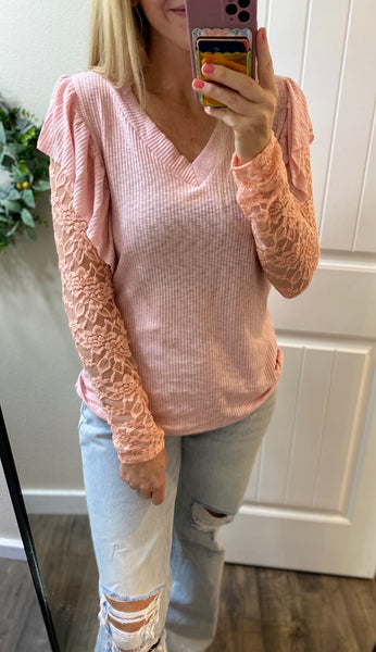 Pink Ruffle Lace Long Sleeve