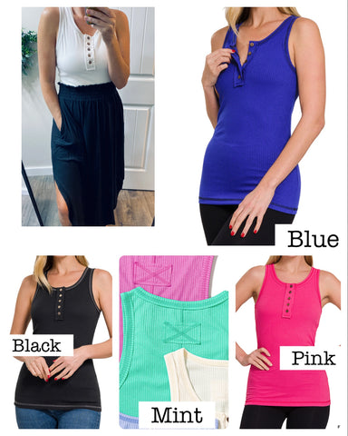 Fitted Button Henley Tank 2