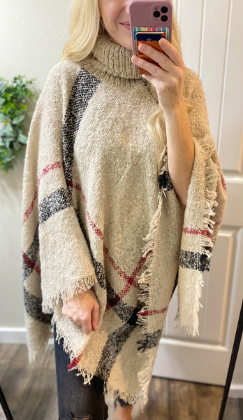 Turtleneck Knit Poncho