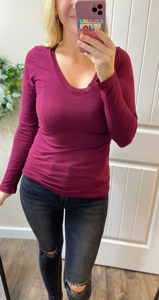 Long Sleeve V-Neck Fitted Top