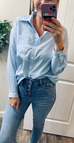 Blue Stripe Business Button Down