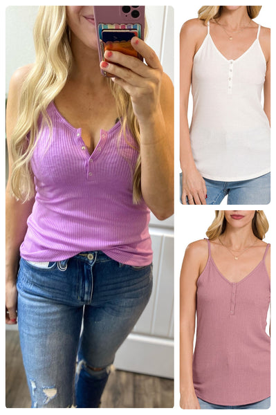 Ribbed Snap Henley  Cami