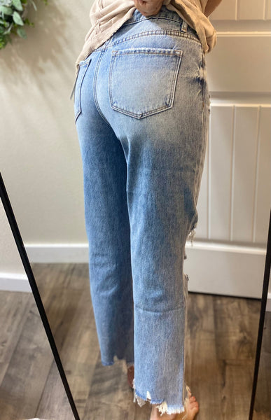 Loveret Distressed Raw Hem Straight Denim
