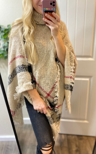 Turtleneck Knit Poncho