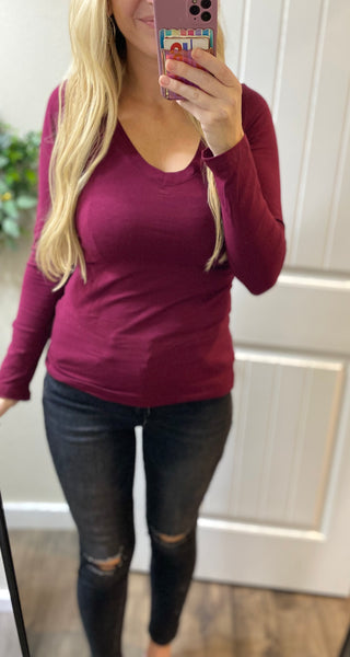 Long Sleeve V-Neck Fitted Top