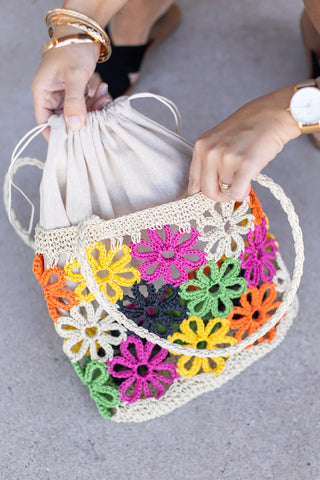 Floral Cinch Bags-Multi or Cream