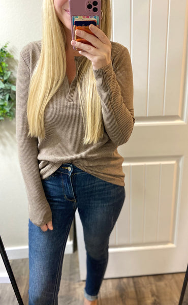 Melange Waffle V Long Sleeve