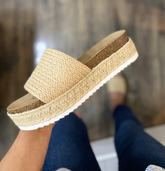 Single Band Espadrille Flatform Slide Sandals