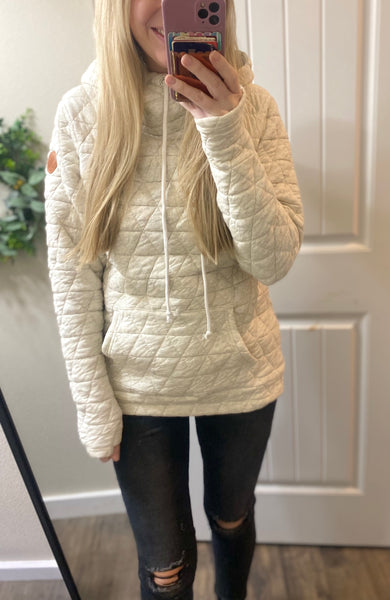 White Geometric Quilted Hoodie