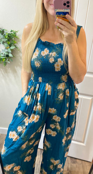 Teal Floral Jumpsuit