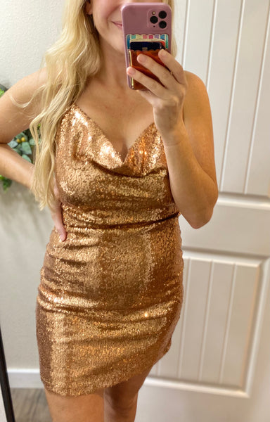 Sequins Cross Back Dress in Gold