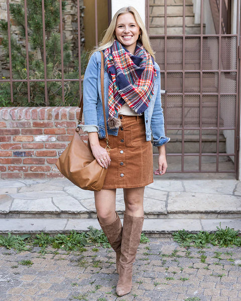 Camel Button Up Corduroy Skirt