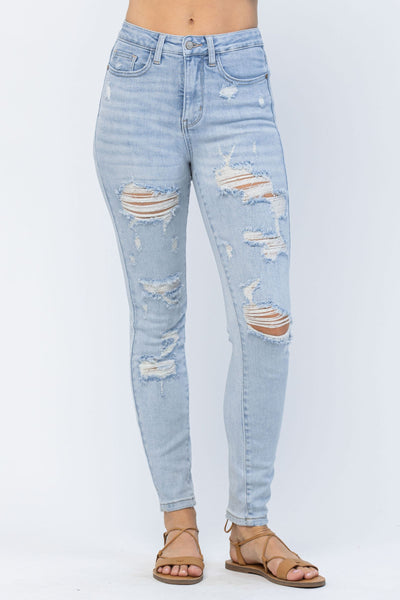 Judy Blue Lightwash Tummy Control Distressed Denim