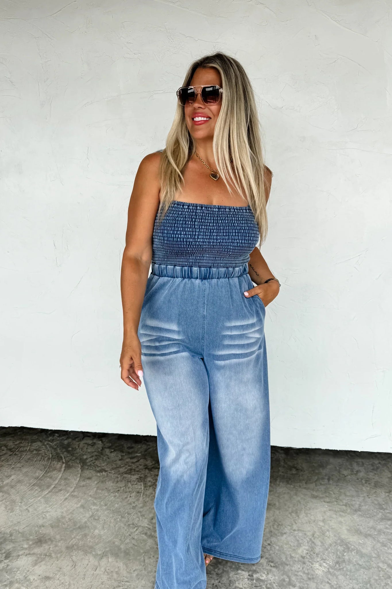 Blakeley Denim Smocked Romper