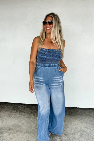 Blakeley Denim Smocked Romper