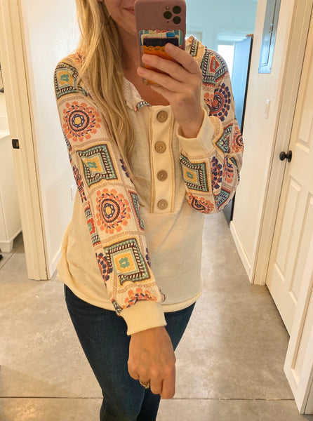 Boho Waffle Knit Hoodie