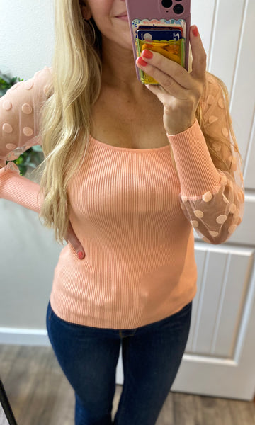 Peach Dot Sleeve Long Sleeve Blouse