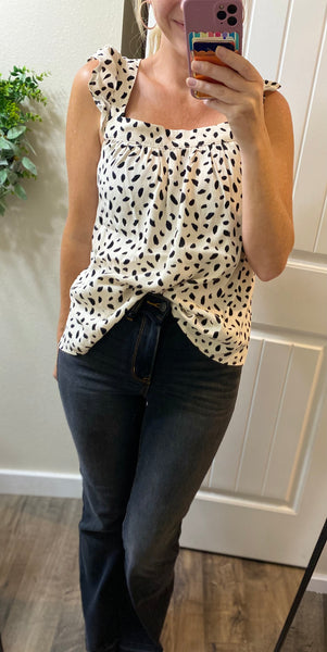 Ivory Dot Bow Back Sleeveless Blouse