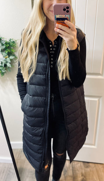 Black Puff Long Vest